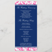 ネイビーブルーとピンクの渦巻きダマスク結婚式プログラム プログラム (裏面)