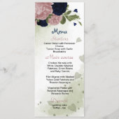 ネイビーブルーとピンクの花の緑結婚のメニュー メニュー (正面)