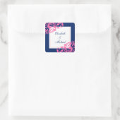 ネイビーブルーとピンクの花模様の渦巻結婚き旋回 スクエアシール (バッグ)