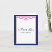 ネイビーブルーとピンクの華やかな結婚式のお礼 サンキューカード (正面)