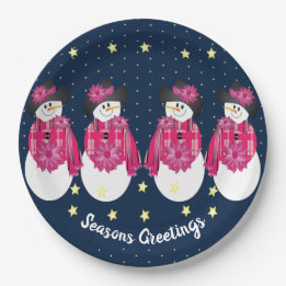 ネイビーブルーとピンクの黄色い星 ペーパープレート