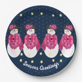 ネイビーブルーとピンクの黄色い星 ペーパープレート