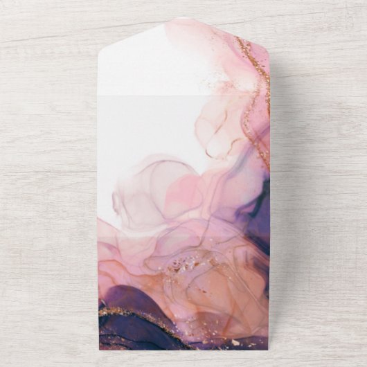 ネイビーブルーとピンクアルコールイン結婚クの オールインワン招待状 (外側)