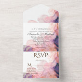 ネイビーブルーとピンクアルコールイン結婚クの オールインワン招待状 (内側)