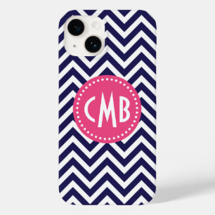 ネイビーブルーとピンクシェフモダンロンカスタムモノグラム Case-Mate iPhone 14ケース