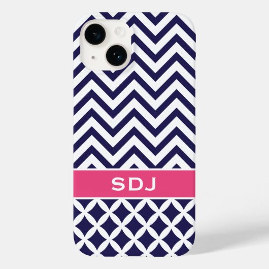 ネイビーブルーとピンクシェブロンカスタムモノグラム Case-Mate iPhoneケース (裏面)
