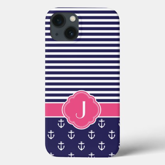 ネイビーブルーとピンクモノグラ名門私立校風のム航海の Case-Mate iPhoneケース (裏面)