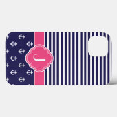 ネイビーブルーとピンクモノグラ名門私立校風のム航海の Case-Mate iPhoneケース (裏面 (横))