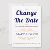 ネイビーブルーとピーチ日付の変更の発表 セーブザデート (正面)