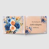 ネイビーブルーとピーチ絵を描フローラ結婚ズ ゲストブック (全面)