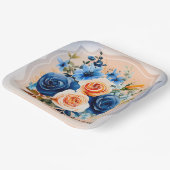 ネイビーブルーとピーチ絵を描フローラ結婚ズ ペーパープレート (傾斜あり)