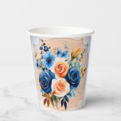 ネイビーブルーとピーチ絵を描フローラ結婚ズ 紙コップ (裏面)
