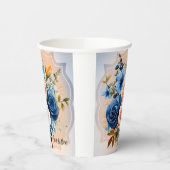 ネイビーブルーとピーチ絵を描フローラ結婚ズ 紙コップ (左)