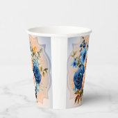 ネイビーブルーとピーチ絵を描フローラ結婚ズ 紙コップ (右)