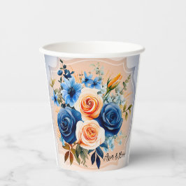 ネイビーブルーとピーチ絵を描フローラ結婚ズ 紙コップ