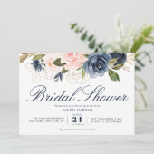 ネイビーブルーとフラッシュの花のウェディングシャワーのペイント 招待状 (スタンド正面)