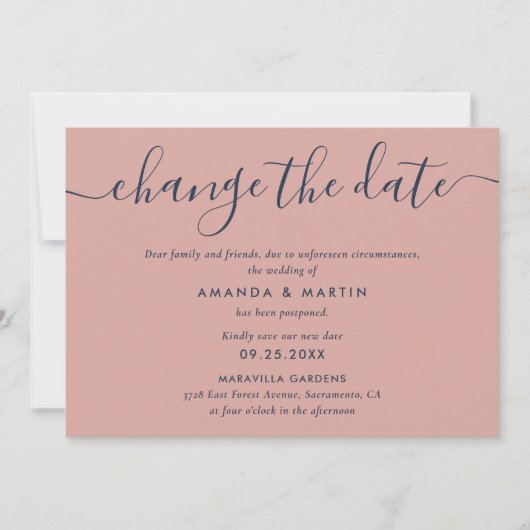 ネイビーブルーとブッシュの結婚式延期のお知らせ 案内状 (正面)