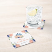 ネイビーブルーとブッシュの花のカボチャの結婚式前祝い スクエアペーパーコースター (インサイチュ)