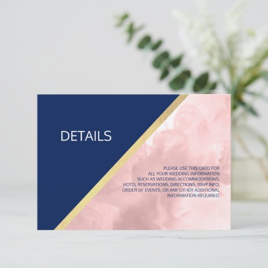 ネイビーブルーとブッシュピンクのローズウォーターカラー結婚式 招待状 (スタンド正面)