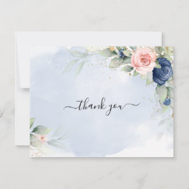 ネイビーブルーとブッシュピンクの結婚式のお礼カード 招待状