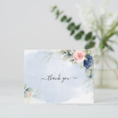 ネイビーブルーとブッシュピンクの結婚式のお礼カード 招待状 (スタンド正面)