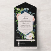 ネイビーブルーとブラックの花柄 ウェディング オールインワン招待状 (内側)