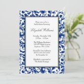 ネイビーブルーとブラックスワールダマスクブライダルシャワー 招待状 (スタンド正面)