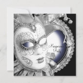 ネイビーブルーとブラックマスカレードのパーティの招待状 招待状 (正面)