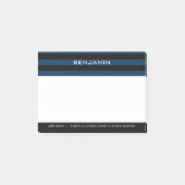 ネイビーブルーとブラックラグビーストライプ名前をカスタムする付き ポストイット (正面)