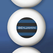 ネイビーブルーとブラックラグビーストライプ名前をカスタムする付き 卓球ボール