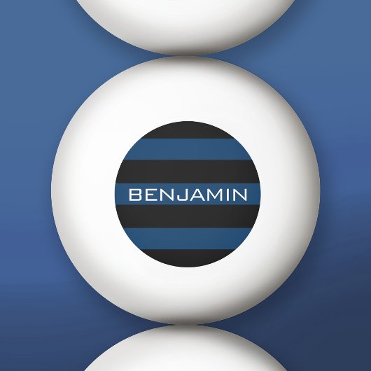 ネイビーブルーとブラックラグビーストライプ名前をカスタムする付き 卓球ボール