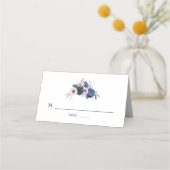 ネイビーブルーとブラッシュの花柄幾何学的な結婚式 プレイスカード (正面)