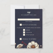 ネイビーブルーとブルゴーニュのフローラ結婚ズ 出欠カード (正面)