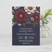 ネイビーブルーとブルゴーニュのフローラ結婚ズ 招待状 (スタンド正面)