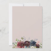 ネイビーブルーとブルゴーニュの花結婚の数 招待状 (裏面)