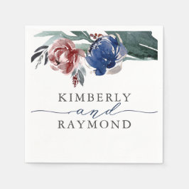 ネイビーブルーとブルゴーニュエレガントの結婚フローラ スタンダードカクテルナプキン