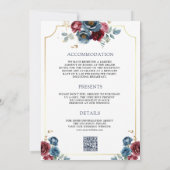 ネイビーブルーとブルゴーニュフローラアンパサンド結婚ズ 招待状 (裏面)