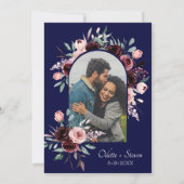 ネイビーブルーとブルゴーニュ植物写真結婚ズ 招待状 (裏面)