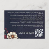 ネイビーブルーとブルゴーニュ結婚フローラのQRコード エンクロージャーカード (正面)