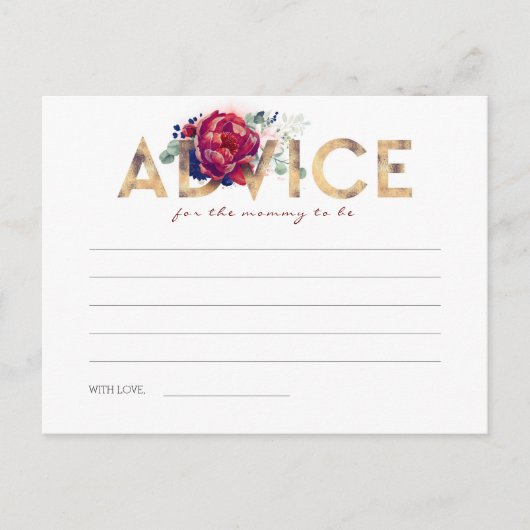 ネイビーブルーとブルゴーニュ赤ちゃんシャワーアドバイスカード ポストカード (正面)