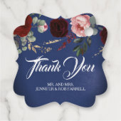 ネイビーブルーとブルゴーニュ赤モダンフローラ結婚ズ フェイバータグ (裏面)