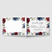 ネイビーブルーとブルゴーニュ赤面ピンク結婚フローラ ゲストブック (全面)