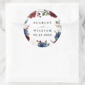 ネイビーブルーとブルゴーニュ赤面ピンク結婚フローラ ラウンドシール (バッグ)