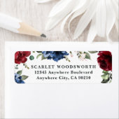 ネイビーブルーとブルゴーニュ赤面ピンク結婚フローラ ラベル (インサイチュ)