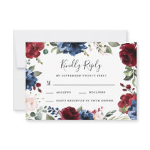 ネイビーブルーとブルゴーニュ赤面ピンク結婚フローラ