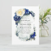 ネイビーブルーとプリムローズイエローフローラボホ結婚ズ 招待状 (スタンド正面)