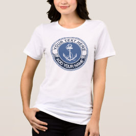 ネイビーブルーとベージュの沿岸コンパス付きラウンド トライブレンドTシャツ