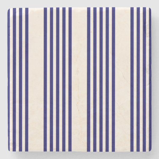 ネイビーブルーとベージュの5つのストライプパターン ストーンコースター (正面)