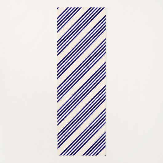 ネイビーブルーとベージュの5つのストライプパターン ヨガマット (正面)