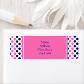 ネイビーブルーとホットピンクの水玉模様パターン ラベル (インサイチュ)